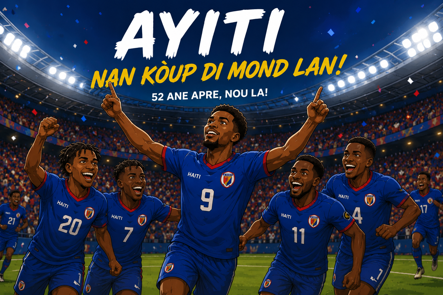 Ayiti vs Ekòs — Imaj AI cartoon style.